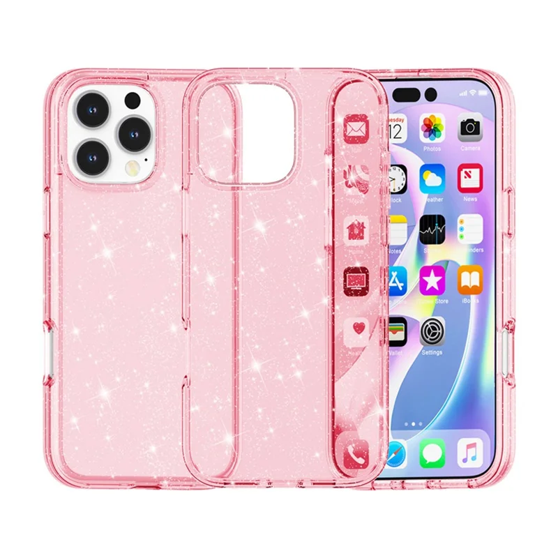 AMORUS Для чехла iPhone 16 Pro Max Мягкий TPU Жесткая задняя панель PC Ударопрочный Чехол для телефона - Блестящий розовый