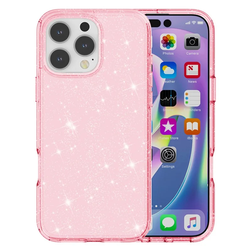 Capa AMORUS para iPhone 16 Pro - Soft TPU Hard PC Back Shockproof Phone Cover - Glitter Pink