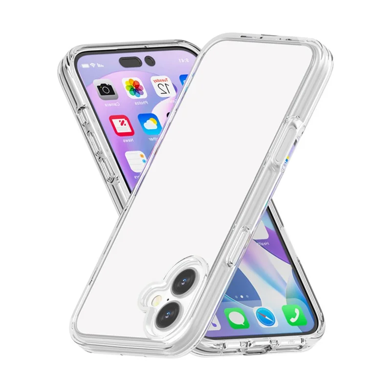 AMORUS For iPhone 16 Plus Case Soft TPU Hard PC Back Shockproof Phone Cover - Clear White