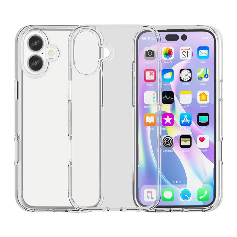 AMORUS For iPhone 16 Plus Case Soft TPU Hard PC Back Shockproof Phone Cover - Clear White