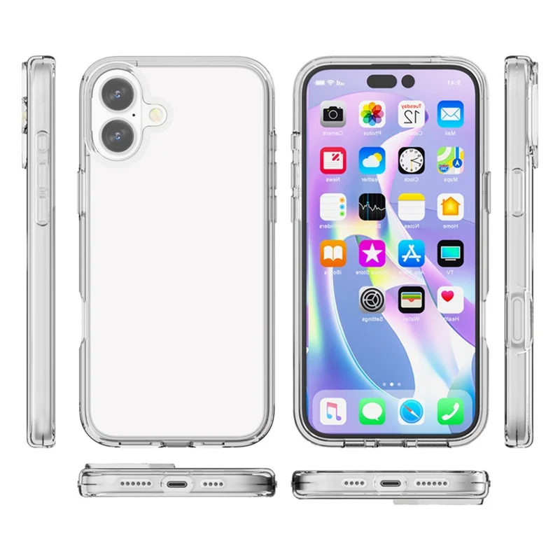 AMORUS For iPhone 16 Plus Case Soft TPU Hard PC Back Shockproof Phone Cover - Clear White