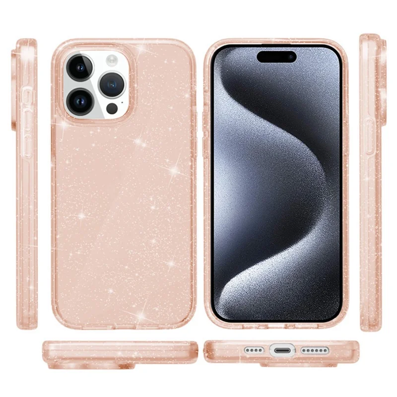 AMORUS Handyhülle für iPhone 15 Pro Max, weiches TPU, harte PC-Rückseite, stoßfeste Schutzhülle - Glitzer Gold