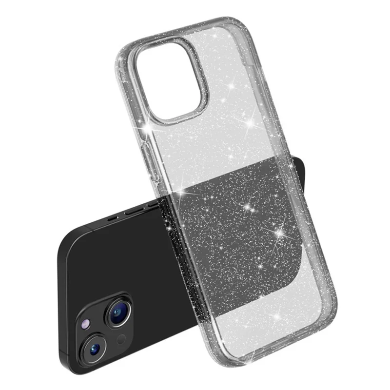 AMORUS Cover per iPhone 15 Plus / 14 Plus Custodia Morbido TPU Retro Rigido PC Antiurto Protezione Telefono - Nero Glitter