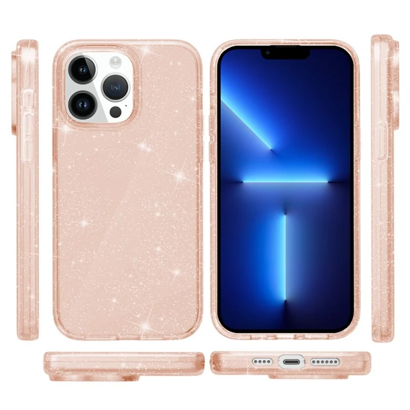 Capa AMORUS para iPhone 13 Pro Max - Soft TPU, Parte Traseira Rígida em PC, Resistente a Choques - Glitter Dourado