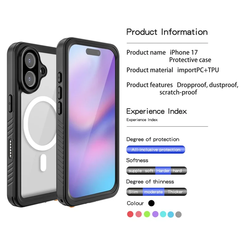 Série REDPEPPER FS / FM pour iPhone 17 Étui étanche compatible avec MagSafe Coque de téléphone antichoc IP68