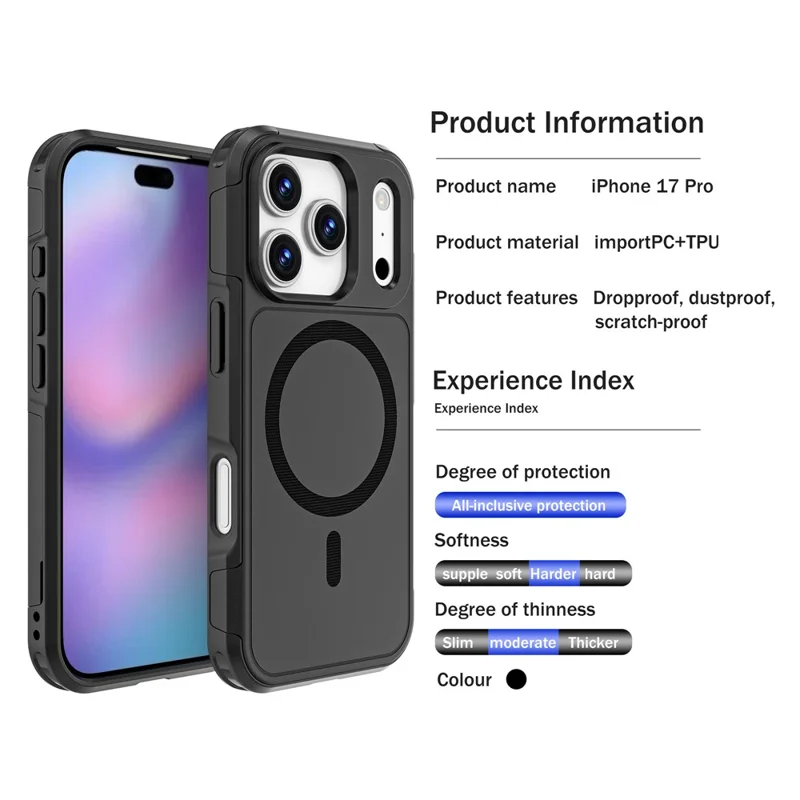 Étui pour iPhone 17 Pro Compatible avec MagSafe PC + TPU Anti-chute Housse de Protection pour Téléphone