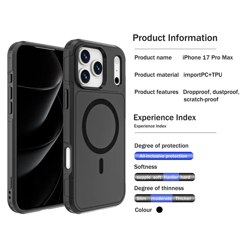 Étui pour iPhone 17 Pro Max compatible avec MagSafe Coque de téléphone anti-chute en PC + TPU