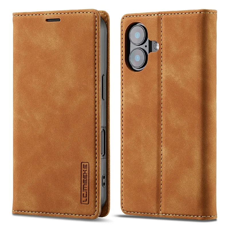 LC.IMEEKE For iPhone 17 Case Wallet Microfiber Leather Phone Cover - Brown