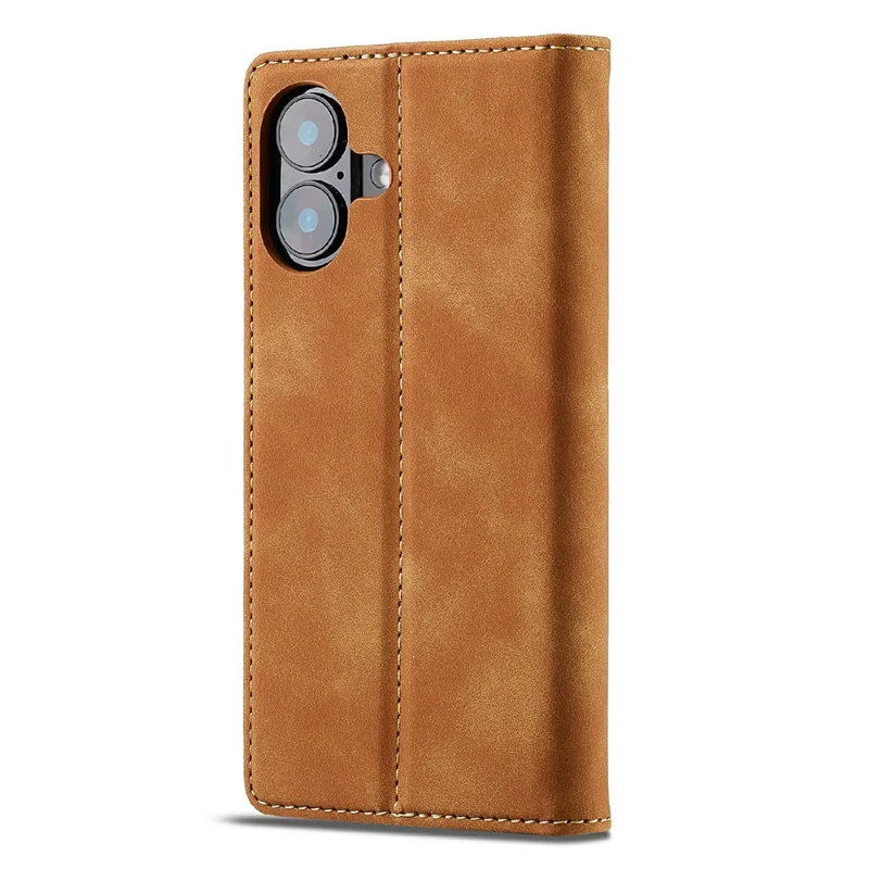 LC.IMEEKE For iPhone 17 Case Wallet Microfiber Leather Phone Cover - Brown