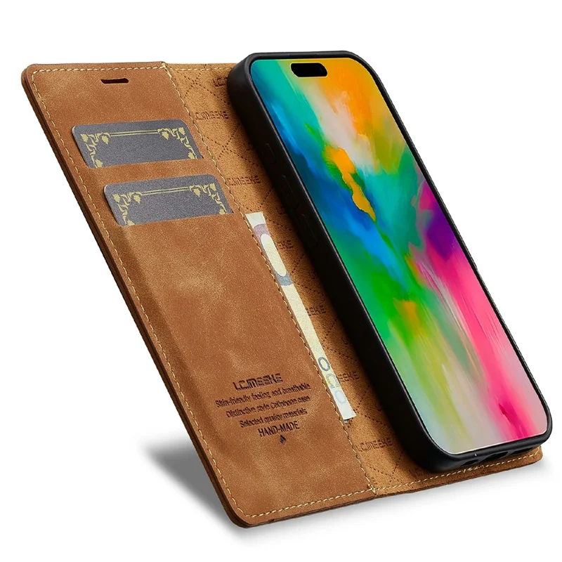 LC.IMEEKE For iPhone 17 Case Wallet Microfiber Leather Phone Cover - Brown