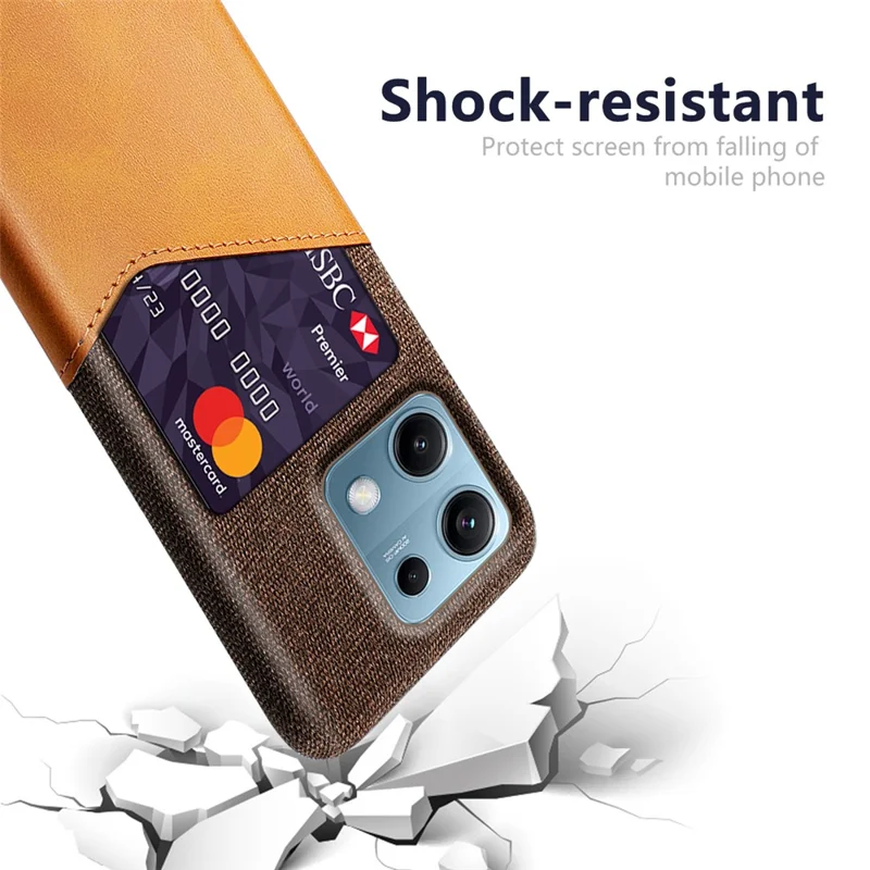 جراب لهاتف شاومي ريدمي نوت 14S 4G، جراب واقي من مادة البولي كربونات الصلبة بنسيج قماشي وجلد PU مع حامل بطاقة - برتقالي