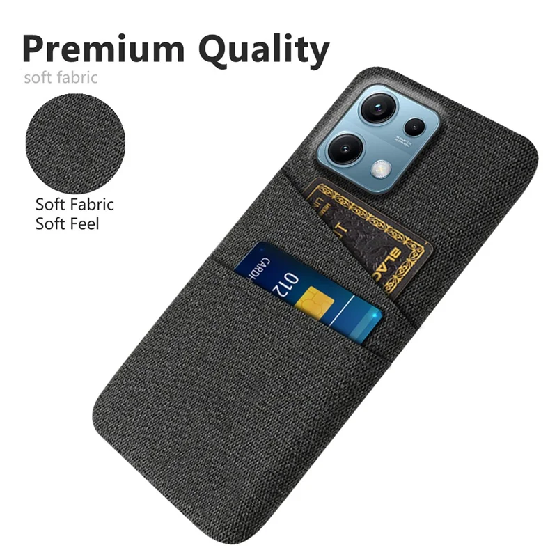 For Xiaomi Redmi Note 14S 4G Case Cloth + Hard PC Phone Cover with Dual Card Slots - Black