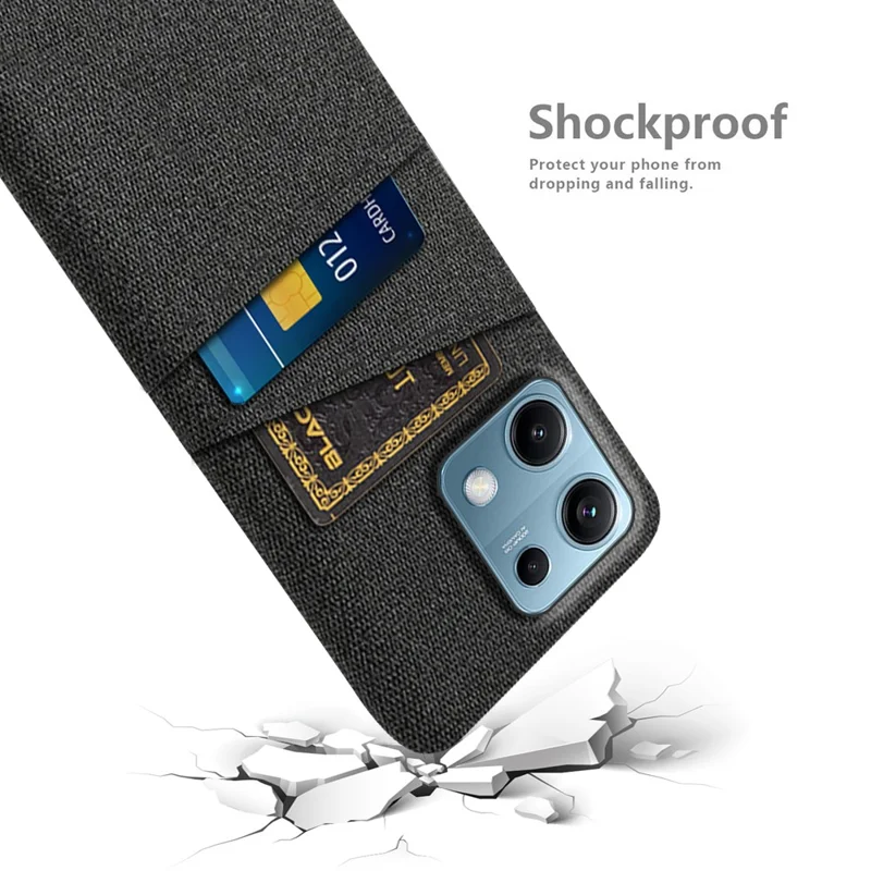 For Xiaomi Redmi Note 14S 4G Case Cloth + Hard PC Phone Cover with Dual Card Slots - Black