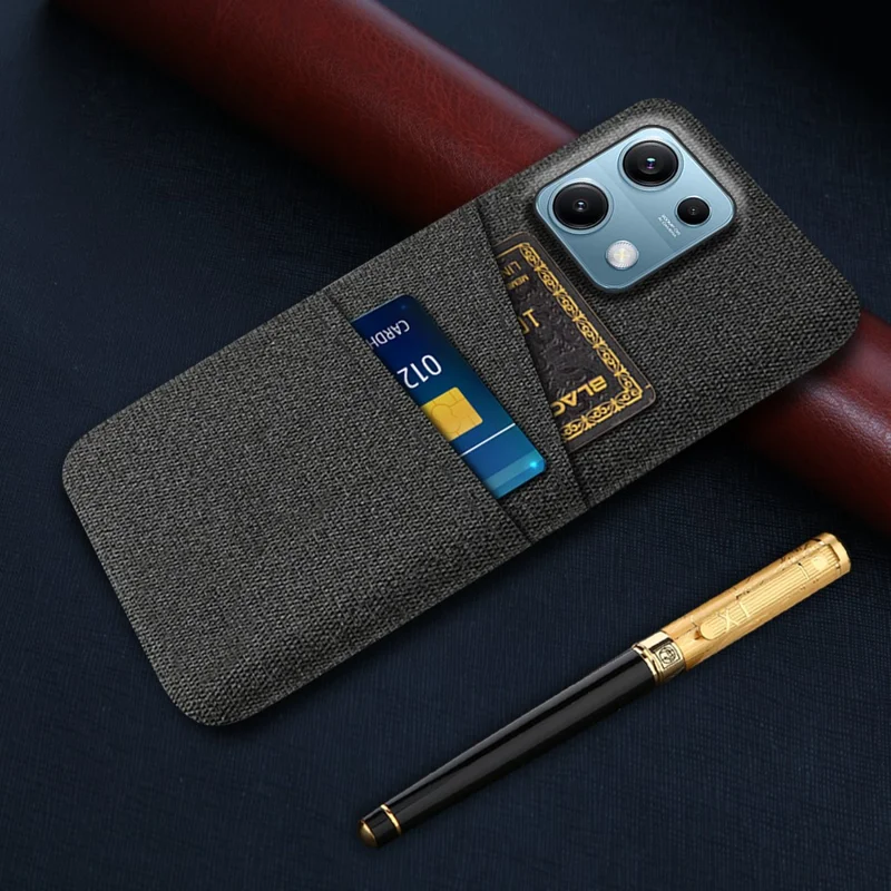 For Xiaomi Redmi Note 14S 4G Case Cloth + Hard PC Phone Cover with Dual Card Slots - Black