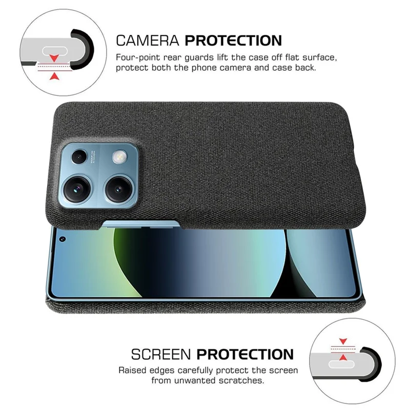 For Xiaomi Redmi Note 14S 4G Phone Case Cloth Texture Anti-Scratch Protective PC Back Cover - Black