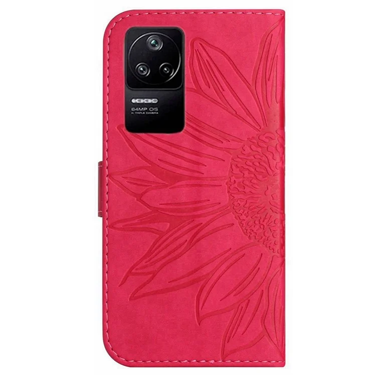Per Xiaomi Poco F4 5G / Redmi K40S 5G HT04 Impronta Servitore di Girasole Portafoglio Telet Custodia Per Pelle PU Coperchio Anti-drof - Rosa