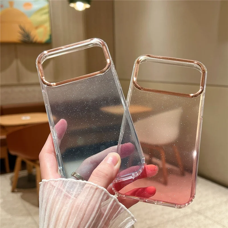 For iPhone 17 Pro Case Dual Color Gradient Electroplated Protective TPU Phone Cover - Black Pink