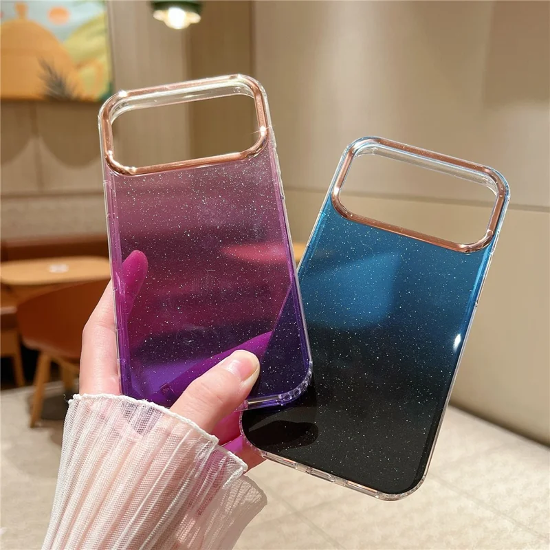 For iPhone 17 Pro Case Dual Color Gradient Electroplated Protective TPU Phone Cover - Black Pink