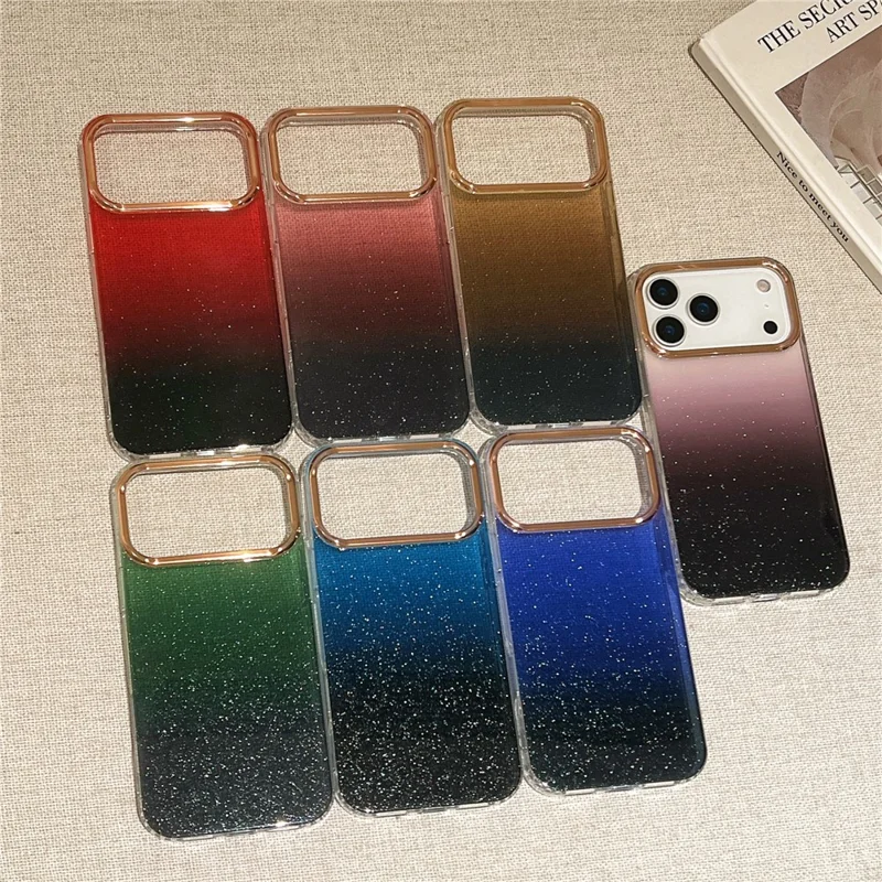 For iPhone 17 Pro Case Dual Color Gradient Electroplated Protective TPU Phone Cover - Black Pink