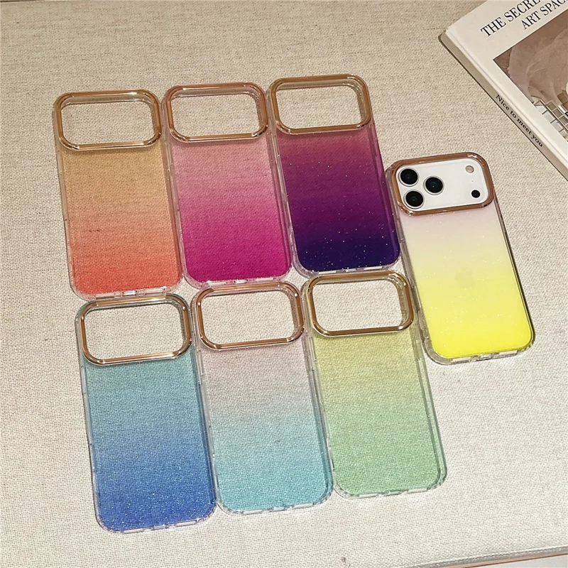 For iPhone 17 Pro Case Dual Color Gradient Electroplated Protective TPU Phone Cover - Black Pink