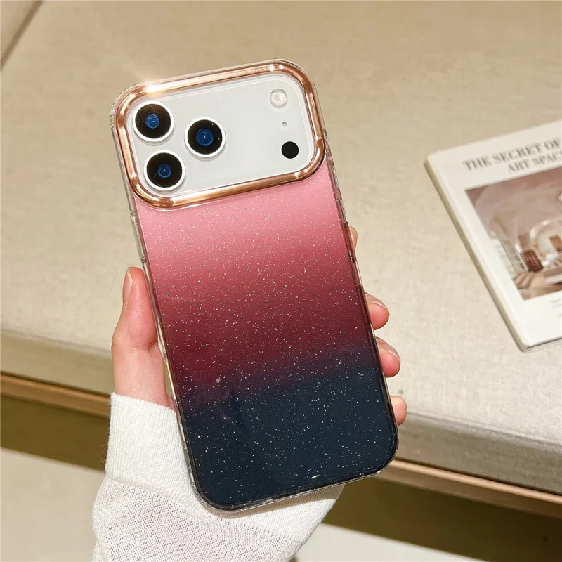 For iPhone 17 Pro Case Dual Color Gradient Electroplated Protective TPU Phone Cover - Black Pink