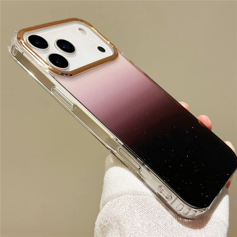 For iPhone 17 Pro Case Dual Color Gradient Electroplated Protective TPU Phone Cover - Black Pink