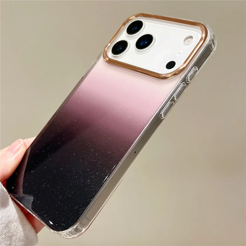 For iPhone 17 Pro Case Dual Color Gradient Electroplated Protective TPU Phone Cover - Black Pink
