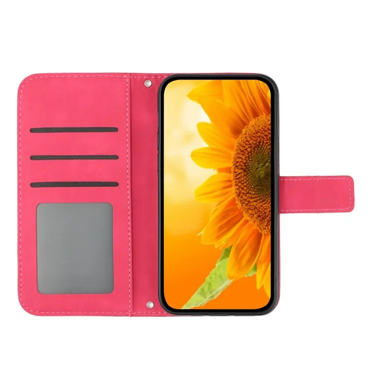 Para vivo X80 Lite 5G / V25 5G Impresso Carteira de Girassol Stand Phone Case Skin-touch Couro PU Fecho Magnético Capa com Alça - Rosa