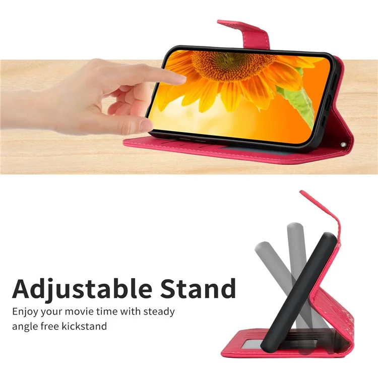 Para vivo X80 Lite 5G / V25 5G Impresso Carteira de Girassol Stand Phone Case Skin-touch Couro PU Fecho Magnético Capa com Alça - Rosa