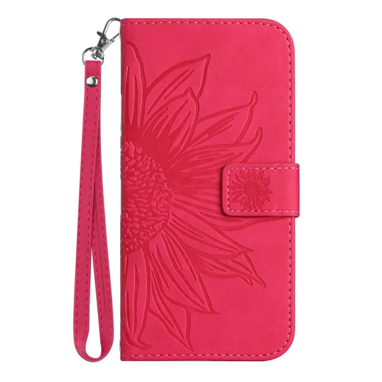 Para vivo X80 Lite 5G / V25 5G Impresso Carteira de Girassol Stand Phone Case Skin-touch Couro PU Fecho Magnético Capa com Alça - Rosa