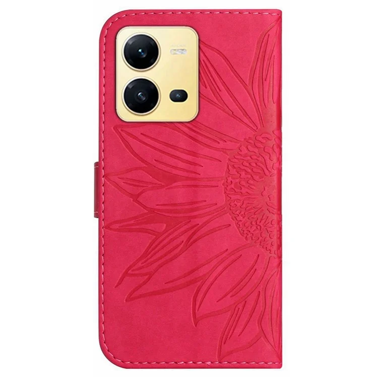 Para vivo X80 Lite 5G / V25 5G Impresso Carteira de Girassol Stand Phone Case Skin-touch Couro PU Fecho Magnético Capa com Alça - Rosa