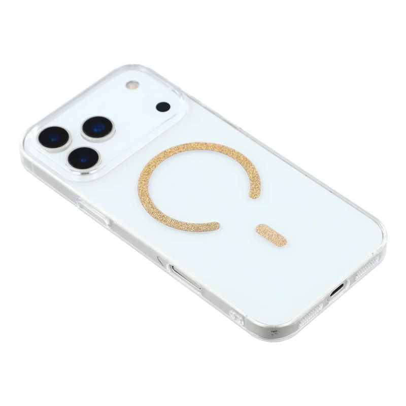 For iPhone 17 Pro Max Magnetic Case Glitter Ring 1.5mm Hard PC Clear Phone Cover - Gold