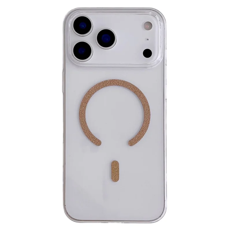 For iPhone 17 Pro Magnetic Case Glitter Ring 1.5mm Hard PC Clear Phone Cover - Gold