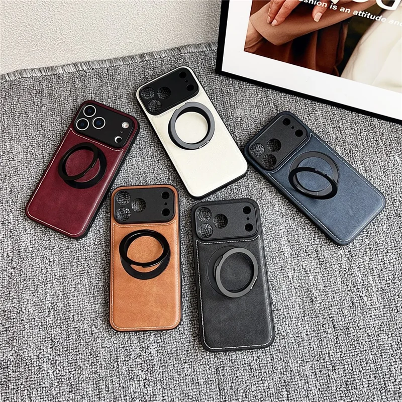 For iPhone 17 Pro Magnetic Case Calf Texture PU + TPU + PC Kickstand Phone Cover - Red