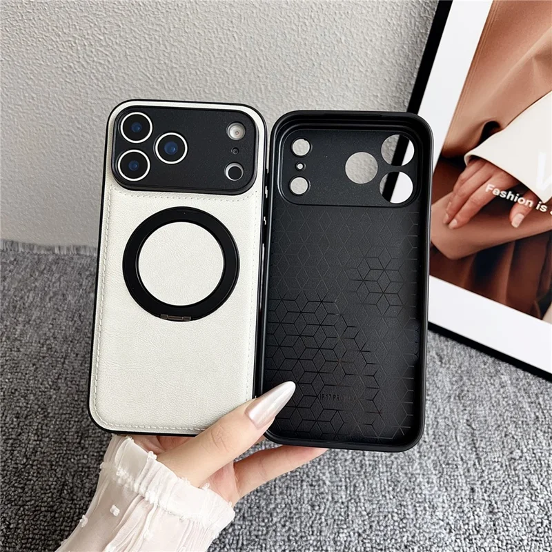 For iPhone 17 Pro Max Magnetic Case Calf Texture PU + TPU + PC Kickstand Phone Cover - Red