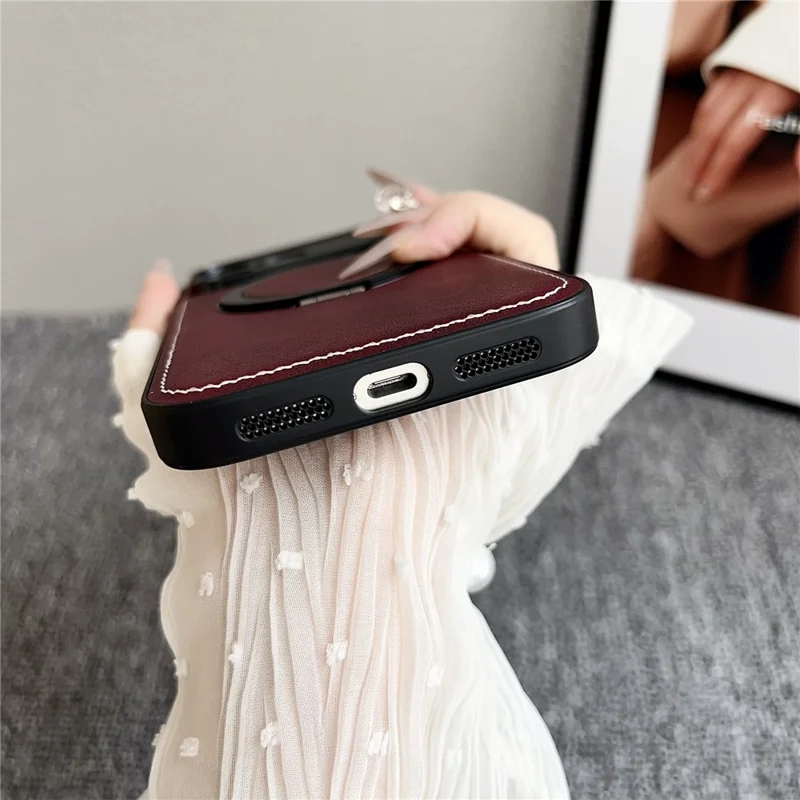 For iPhone 17 Pro Max Magnetic Case Calf Texture PU + TPU + PC Kickstand Phone Cover - Red
