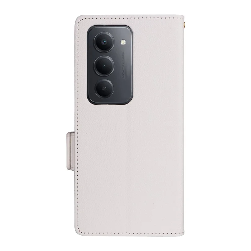 Xiaomi Redmi 15 4G Hülle mit Handgelenkschlaufe, Litchi-Textur PU-Leder Brieftasche Handyhülle - Weiß