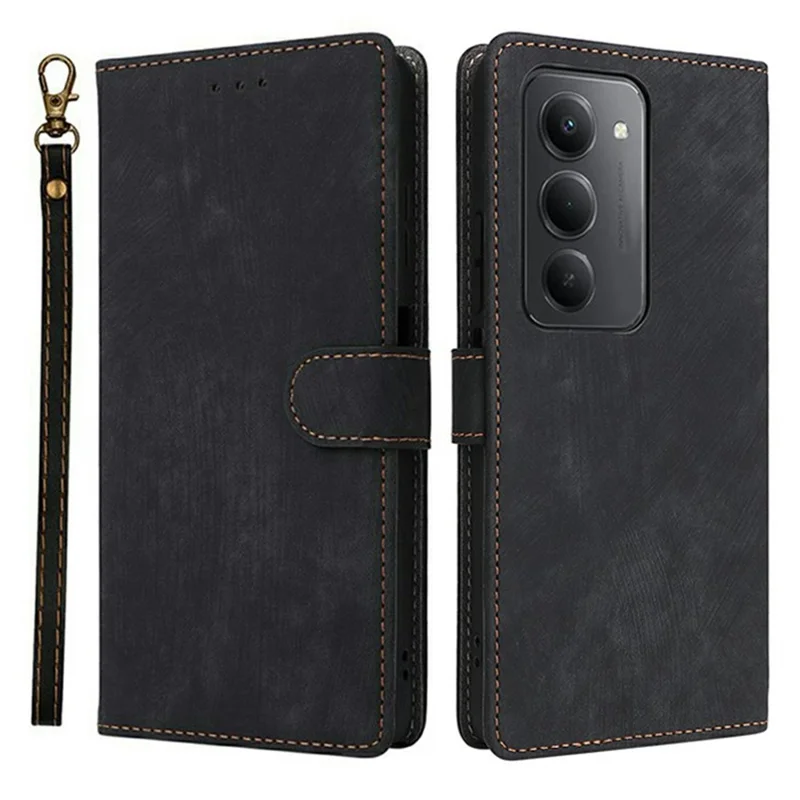 Étui portefeuille 4G Xiaomi Redmi 15 avec blocage RFID, en cuir PU, avec support et sangle - Noir