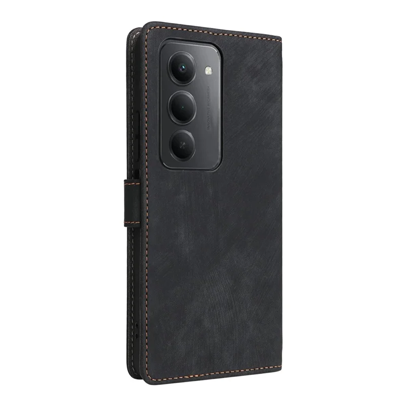 Étui portefeuille 4G Xiaomi Redmi 15 avec blocage RFID, en cuir PU, avec support et sangle - Noir