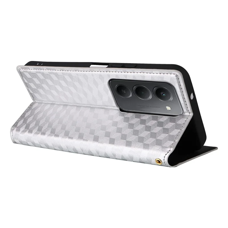 Étui Portefeuille Xiaomi Redmi 15 4G (171mm) en Cuir Imprimé Losange - Argent