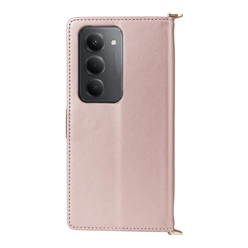Funda para Xiaomi Redmi 15 5G con correa para el hombro/muñeca, funda de teléfono de cuero con soporte y billetera - Rosa
