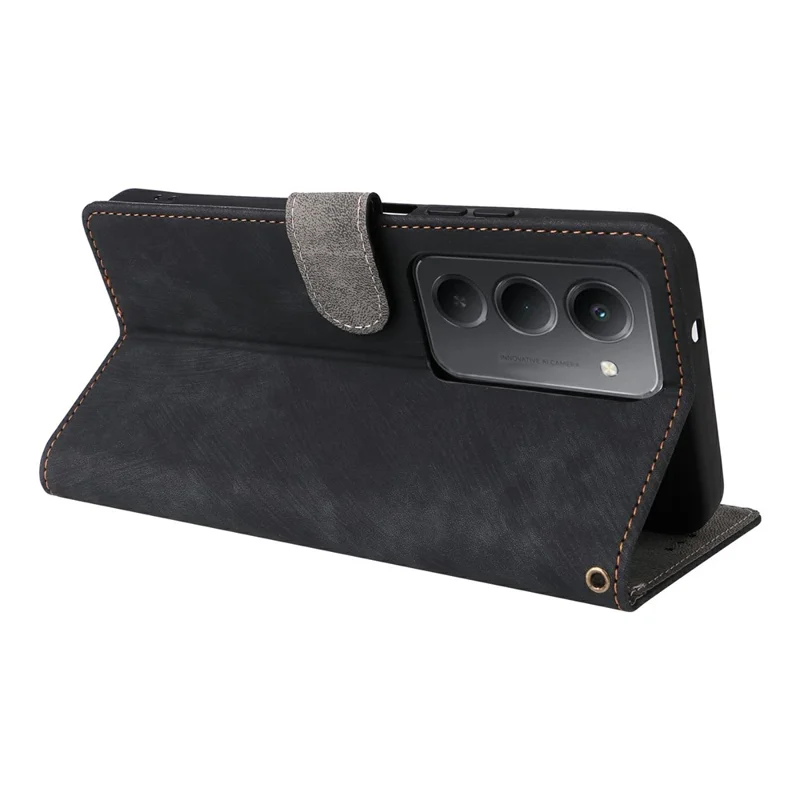 Для Xiaomi Redmi 15 5G Чехол-бумажник RFID Blocking PU Leather Phone Cover Stand with Strap - Черный