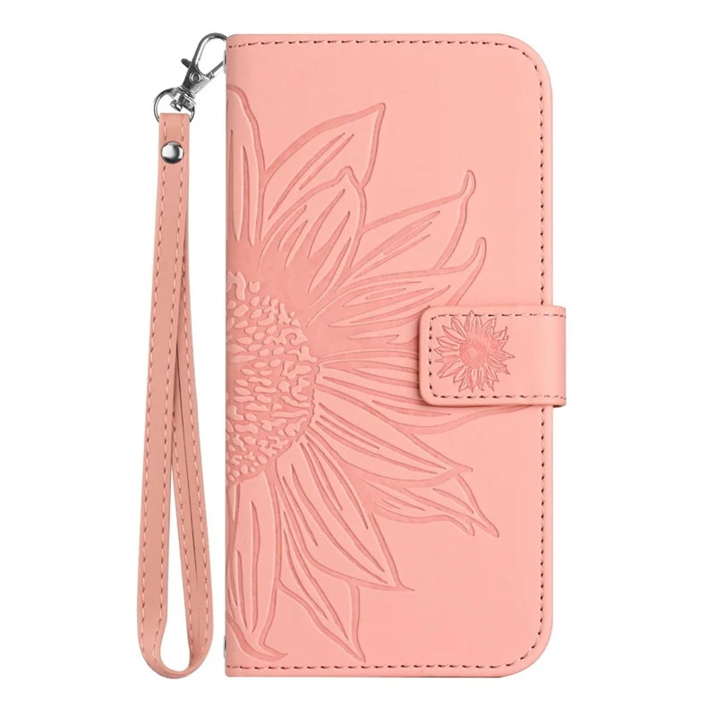 Per Oppo A57 4G / A57 (2022) 5G / A77 4G / A77 5G Sensazione Della Pelle Flip Telefono, Bastafoglio di Girasole Impresso PU Coperchio Magnetic - Rosa Chiaro