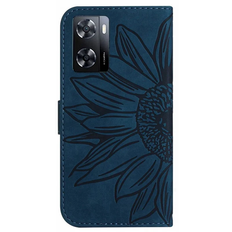 Para Oppo A57 4G / A57 (2022) 5G / A77 4G / Case de Teléfono de Feelip Feelip de T-touch A77 5g, Cubierta de Billetera Magnética de Cuero Con Soporte de Girasol Impreso Con Correa - Azul Oscuro