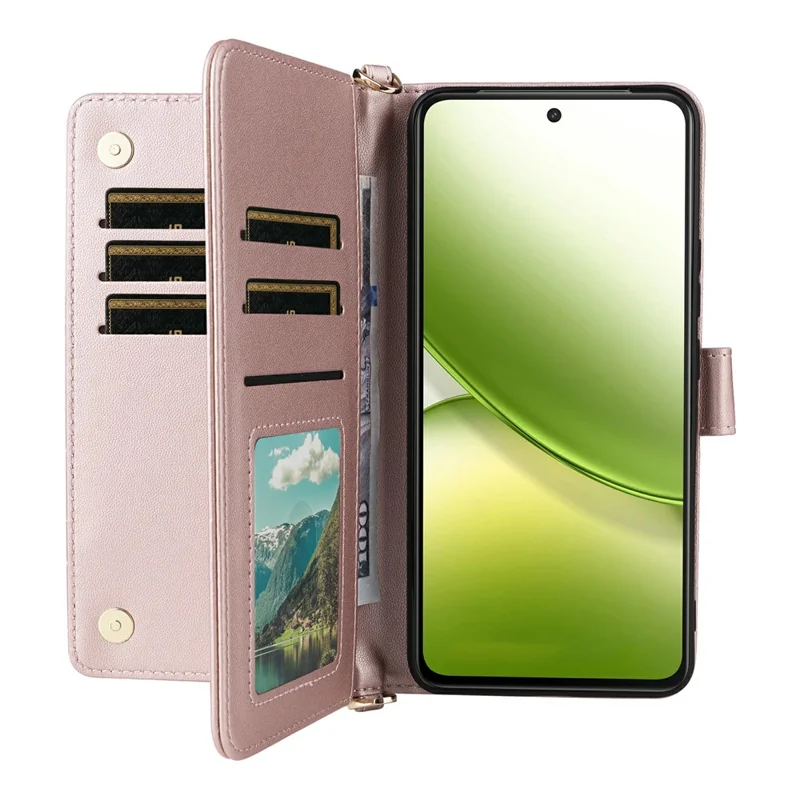 Étui pour vivo Y400 4G / Y400 5G avec sangle d'épaule / poignet Étui de téléphone en cuir avec support Portefeuille - Rose