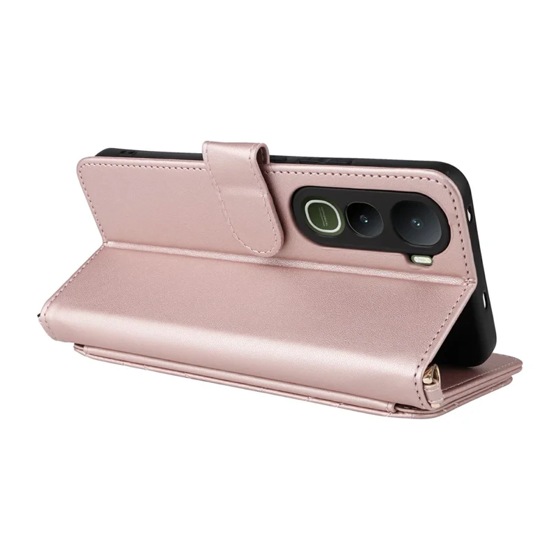 Étui pour vivo Y400 4G / Y400 5G avec sangle d'épaule / poignet Étui de téléphone en cuir avec support Portefeuille - Rose