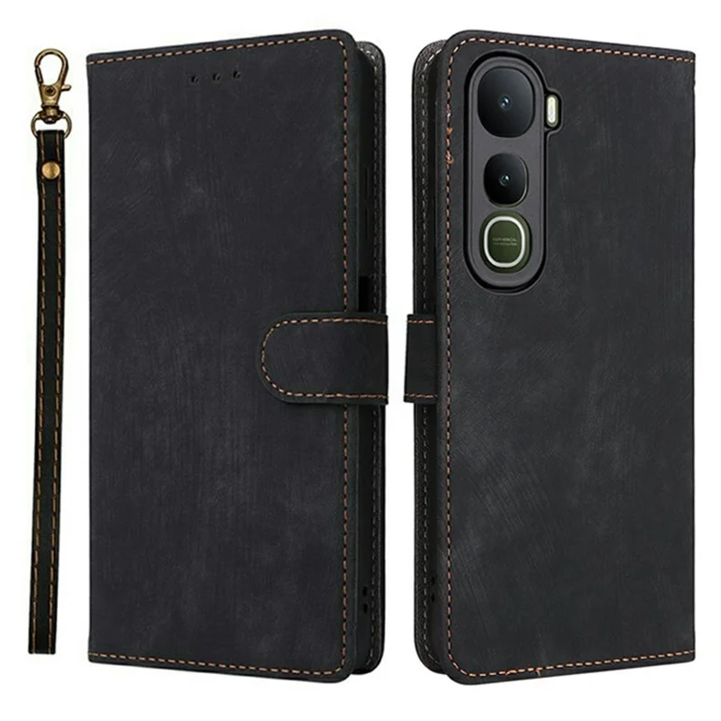 For vivo Y400 5G / 4G Case Wallet RFID Blocking PU Leather Phone Cover Stand with Strap - Black