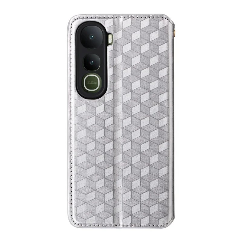 For vivo Y400 5G  /  4G Case Wallet Rhombus Imprinted Leather Phone Cover - Silver
