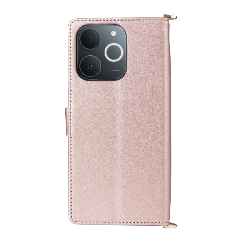 Leather Case for Realme Note 70T 4G / Note 70 4G / Narzo 80 Lite 4G / Realme C71 4G (India) Stand Wallet Phone Cover with Shoulder / Wrist Strap - Pink