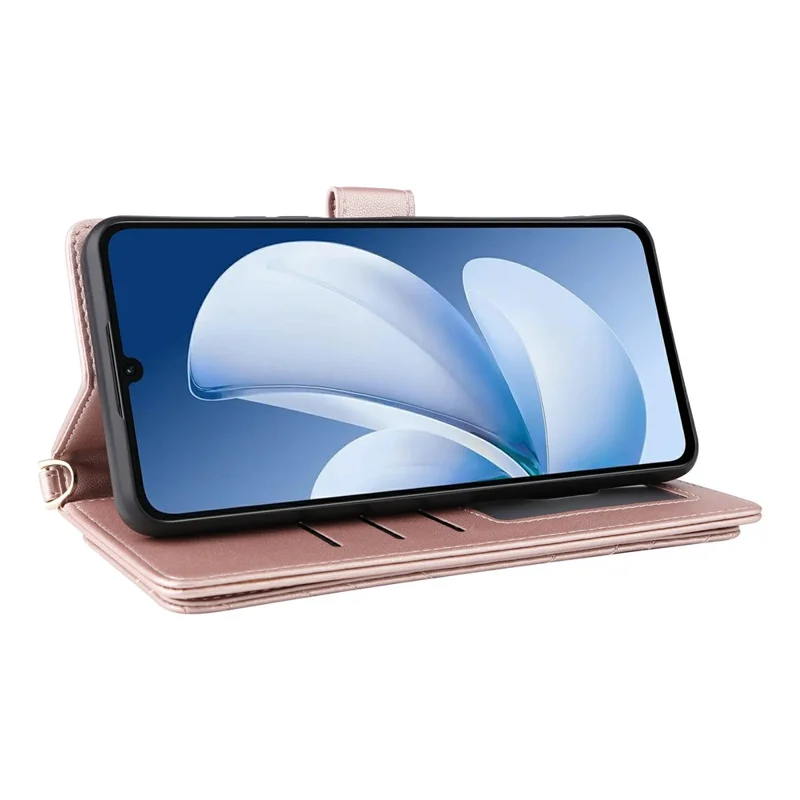 Leather Case for Realme Note 70T 4G / Note 70 4G / Narzo 80 Lite 4G / Realme C71 4G (India) Stand Wallet Phone Cover with Shoulder / Wrist Strap - Pink